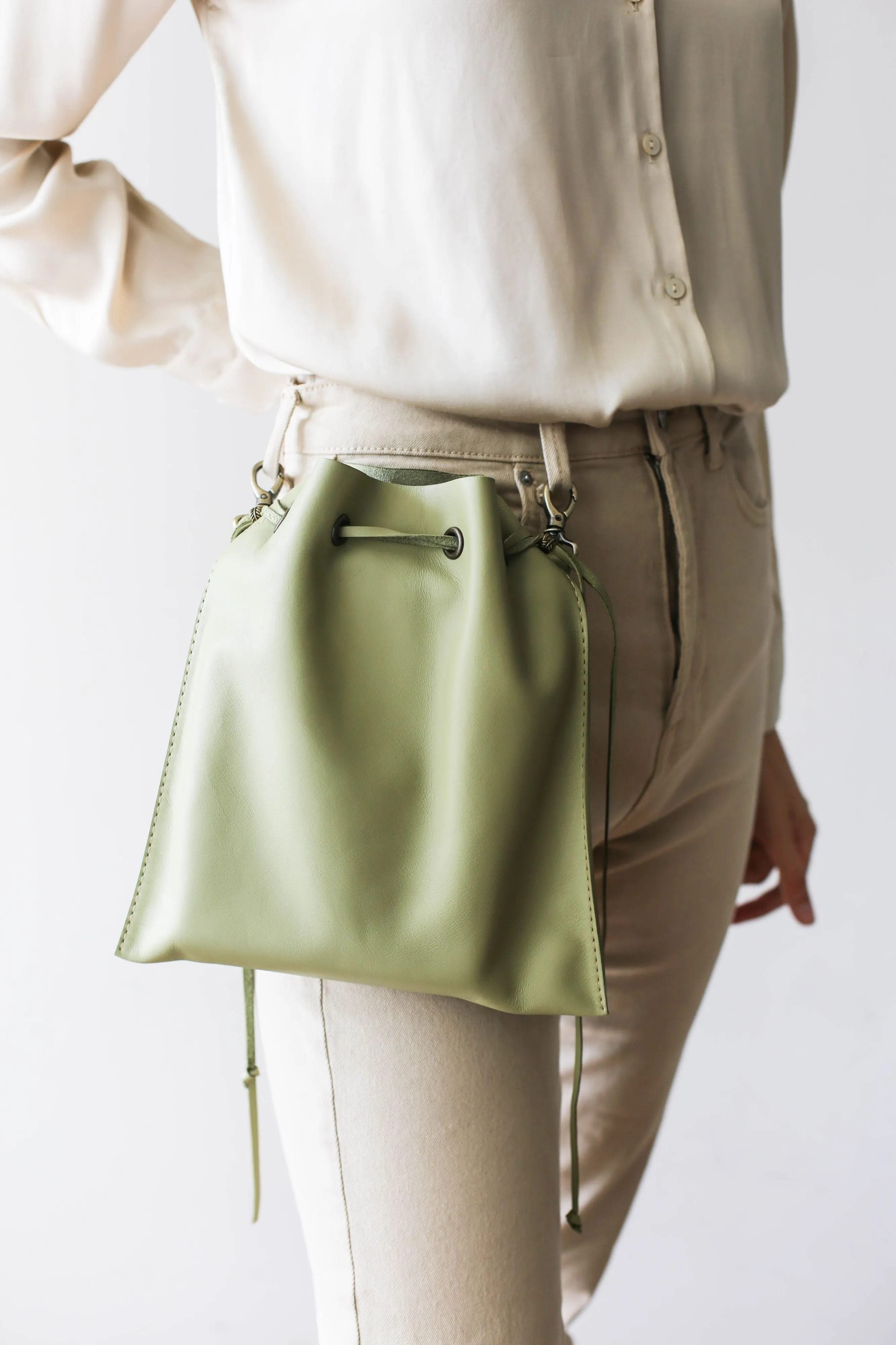 Green Leather Pouch Bag