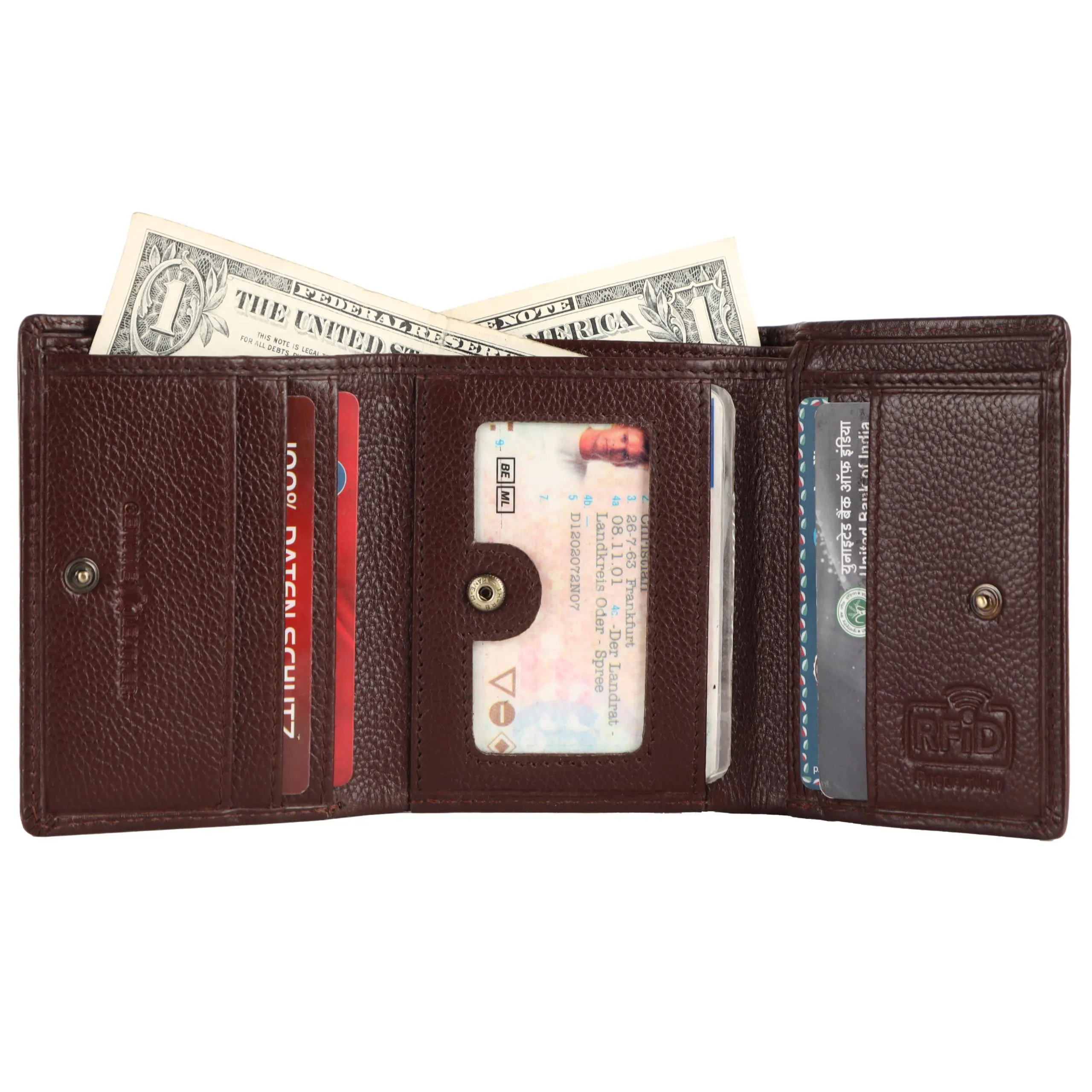 HAMMONDS FLYCATCHER Genuine Leather Wallet for Men, RFID Protected Leather Purse for Men, Money Purse for Men, Tri-Fold Wallet, 5 Card Slots, 2 ID Slots, Hidden Pockets, Metal Snap Button, Croc Brown