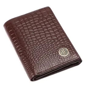 HAMMONDS FLYCATCHER Genuine Leather Wallet for Men, RFID Protected Leather Purse for Men, Money Purse for Men, Tri-Fold Wallet, 5 Card Slots, 2 ID Slots, Hidden Pockets, Metal Snap Button, Croc Brown