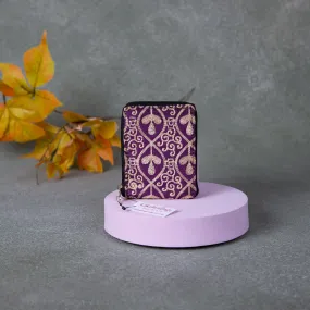 Handmade Wallets - Embroidery Mini Violet Colour with Golden Prints.