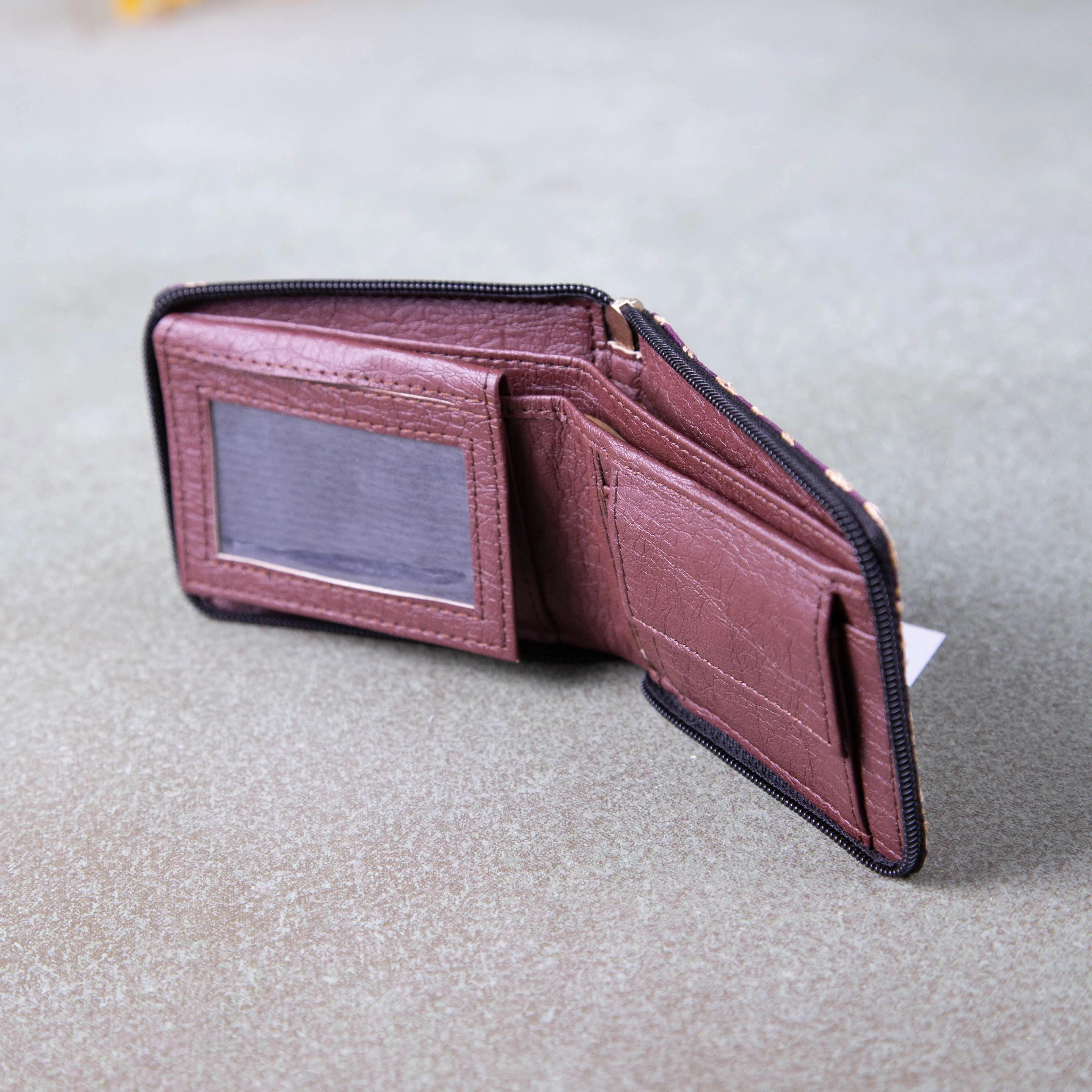 Handmade Wallets - Embroidery Mini Violet Colour with Golden Prints.