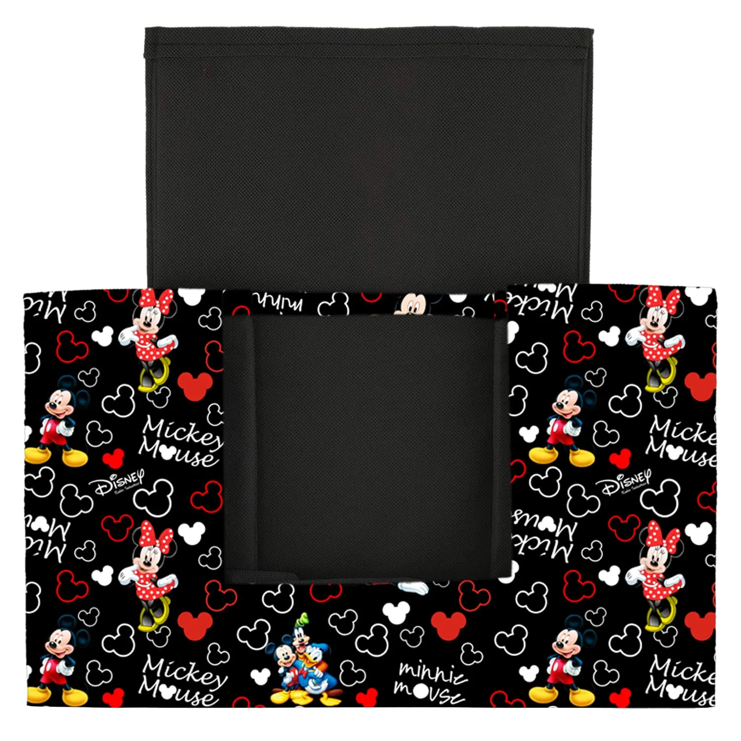 Heart Home Non-Woven Mickey Mouse Print Foldable Shirt Stacker/Wardrobe Organizer For Shirts, Sarees, Lehengas With Handle Pack of 2 (Black)