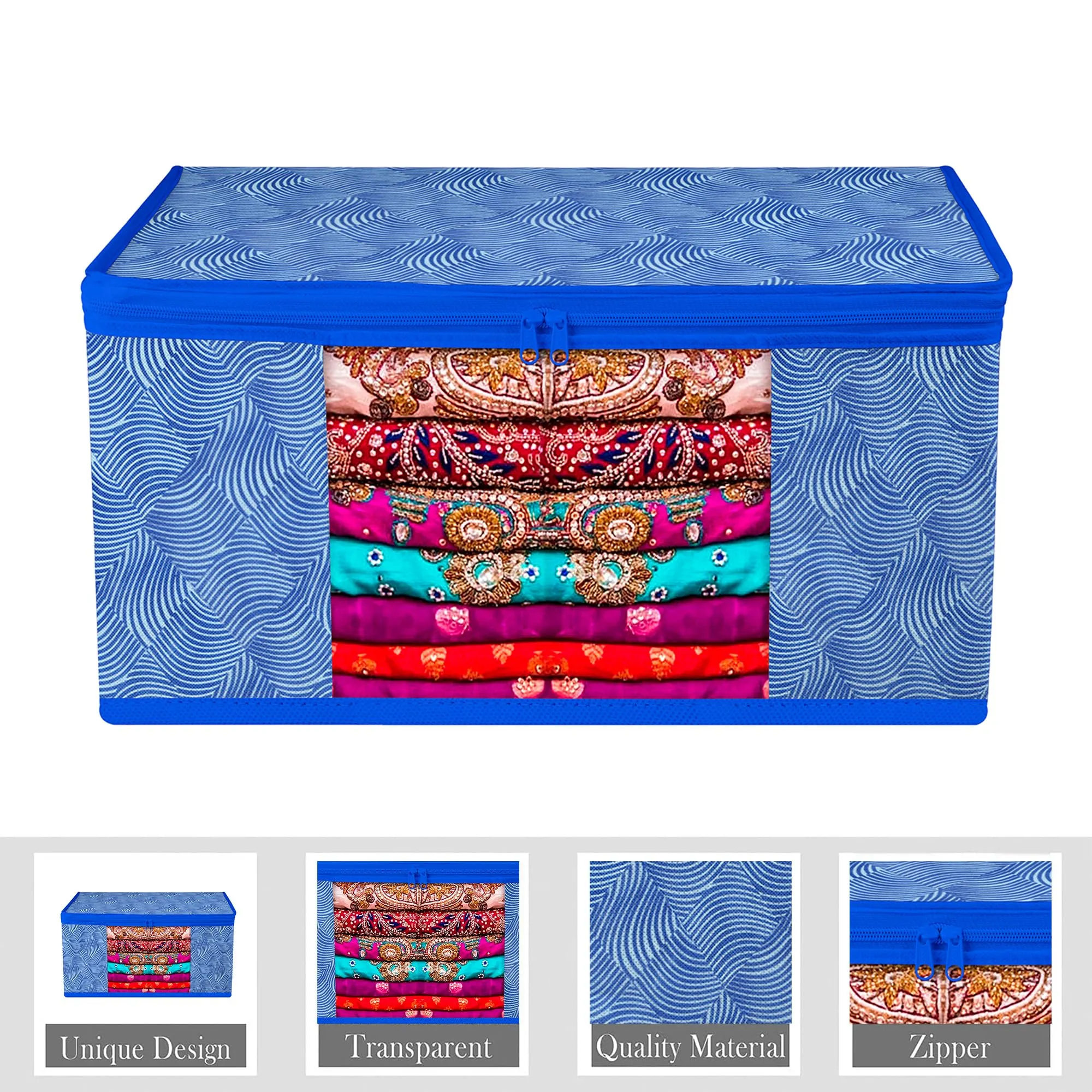 Heart Home Saree Cover & Blouse Cover Set | Saree & Blouse Organizer Combo Set | 3 Pieces Blouse & 3 Pieces Saree Cover Set | Zipper Closure | Lahariya-Design | Set of 6 | Blue