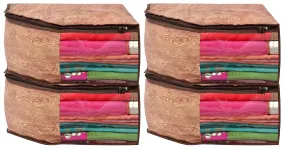 Heart Home Wooden Printed Non-Woven Blouse Cover Wardrobe Organiser Clothes Storage Bag With Front Window- Pack of 4 (Brown)-44HH0540