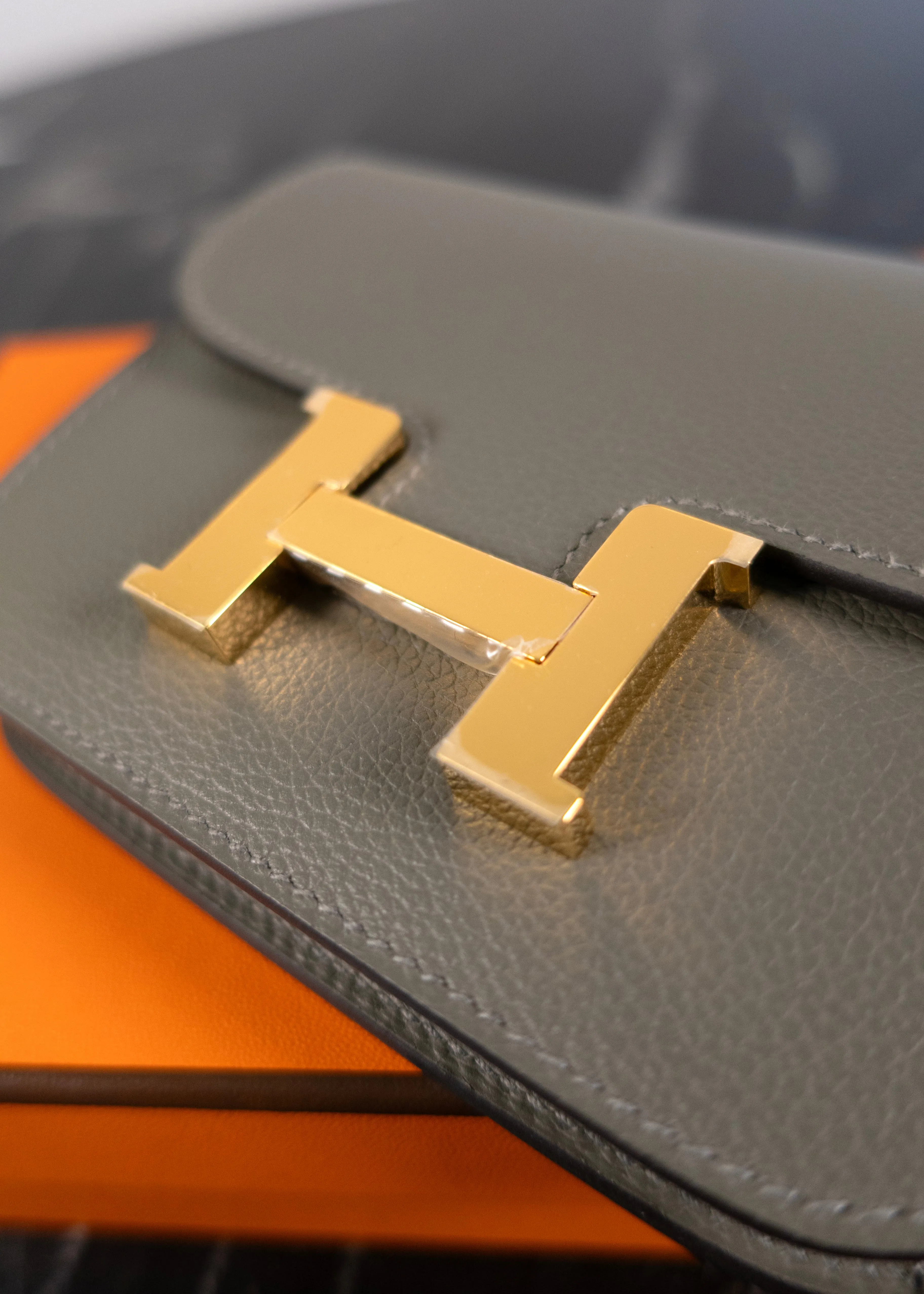 Hermès Epsom Constance Etain Slim Wallet / Belt Bag