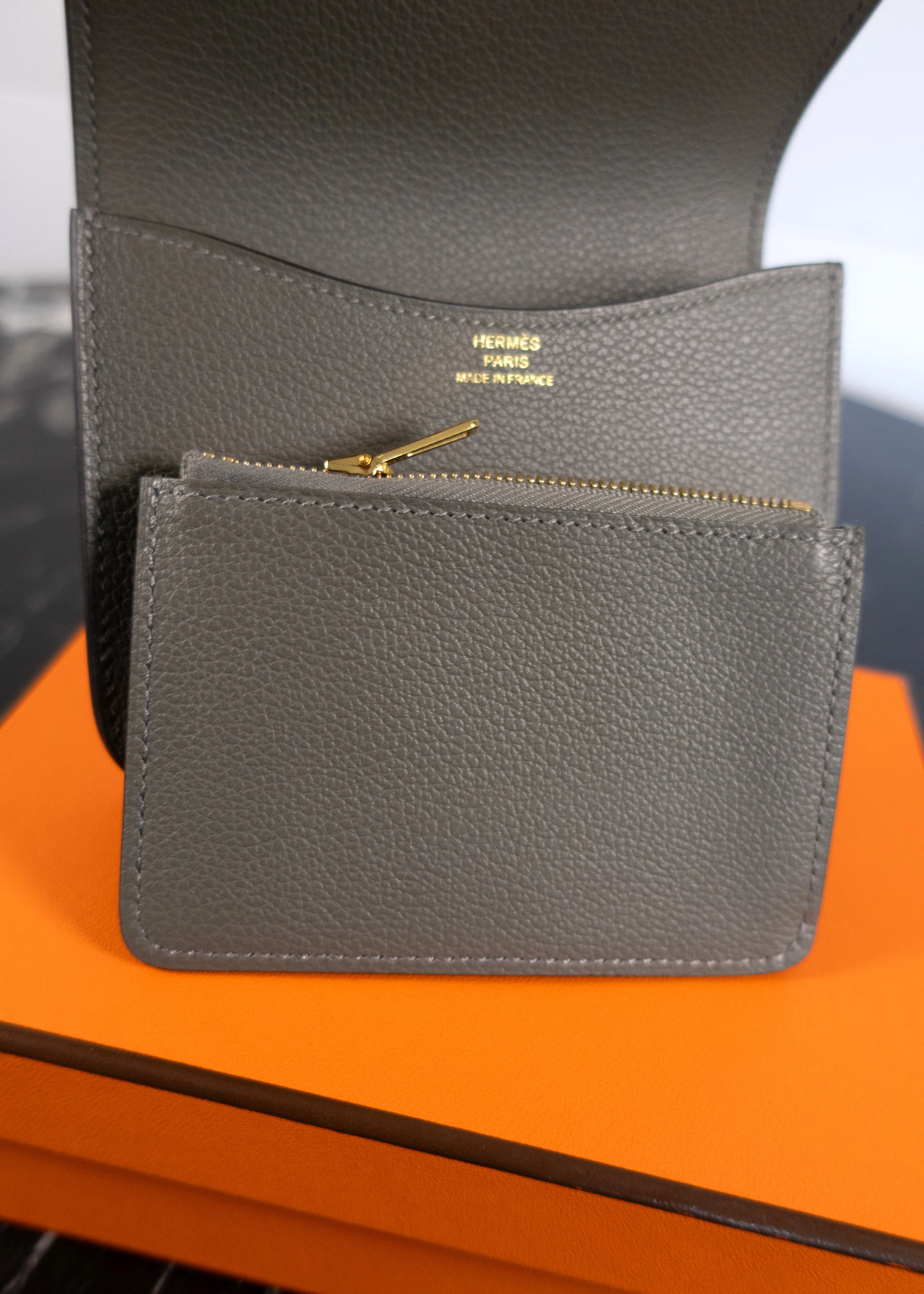 Hermès Epsom Constance Etain Slim Wallet / Belt Bag