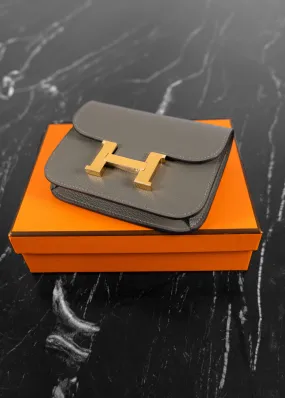 Hermès Epsom Constance Etain Slim Wallet / Belt Bag