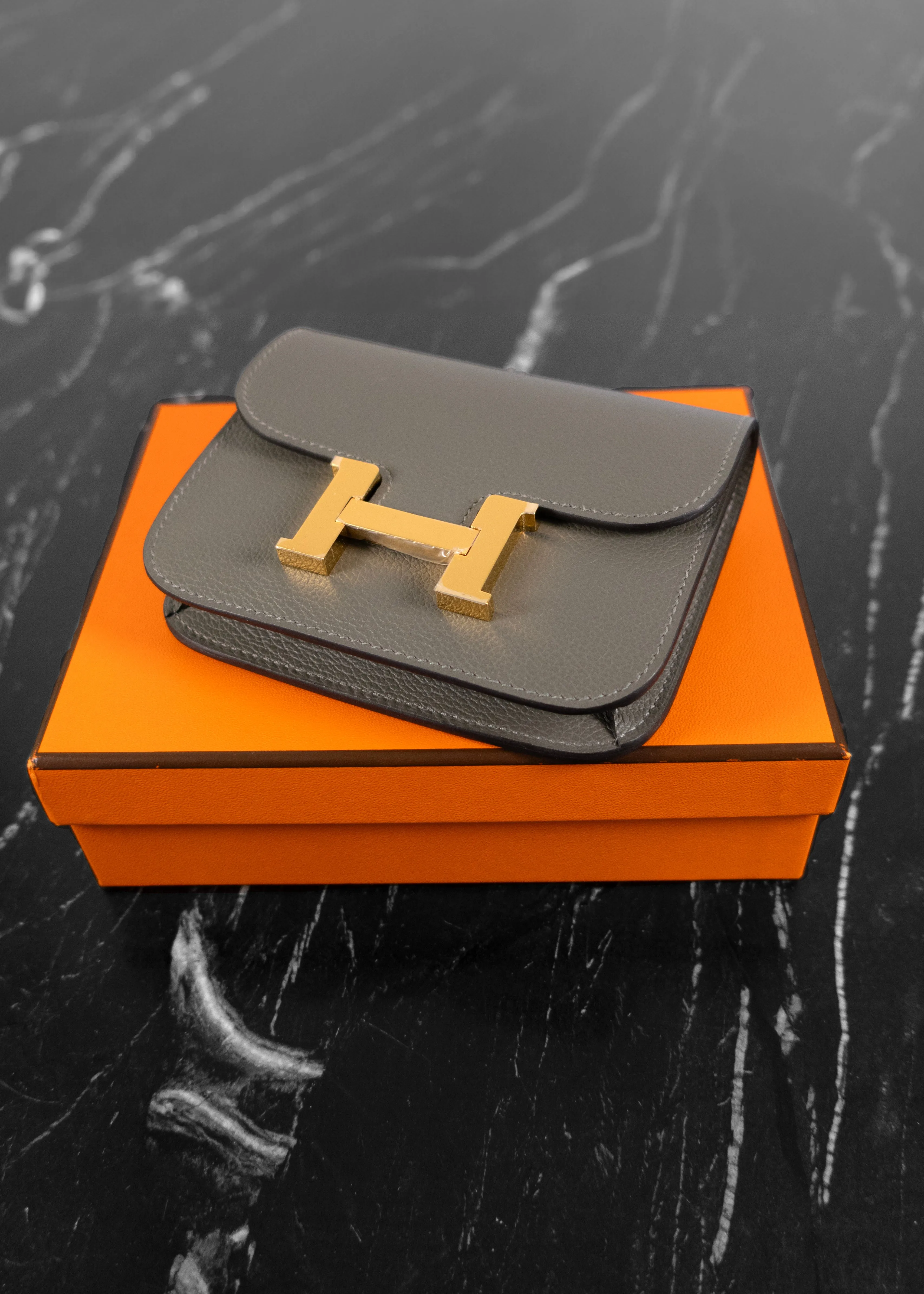 Hermès Epsom Constance Etain Slim Wallet / Belt Bag