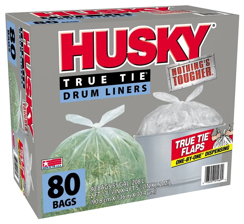 Husky HK55WC080C Trash Bag, 55 gal Capacity, Clear :BX: QUANTITY: 1