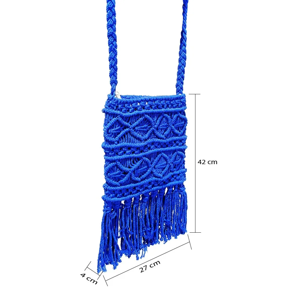 IMARS Macrame Bag Blue For Women & Girls (Beach Bag) Made With Macrame Yarn