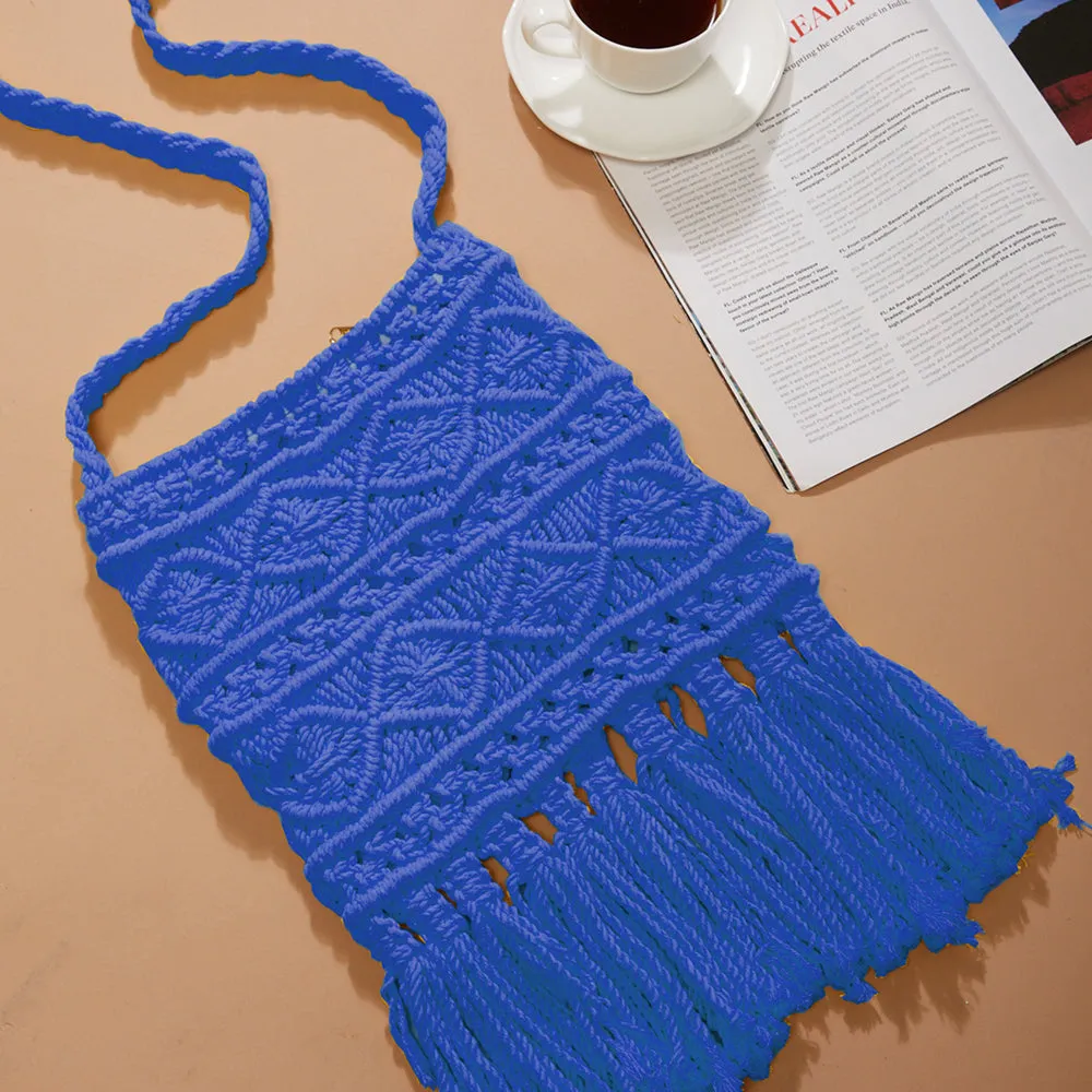 IMARS Macrame Bag Blue For Women & Girls (Beach Bag) Made With Macrame Yarn