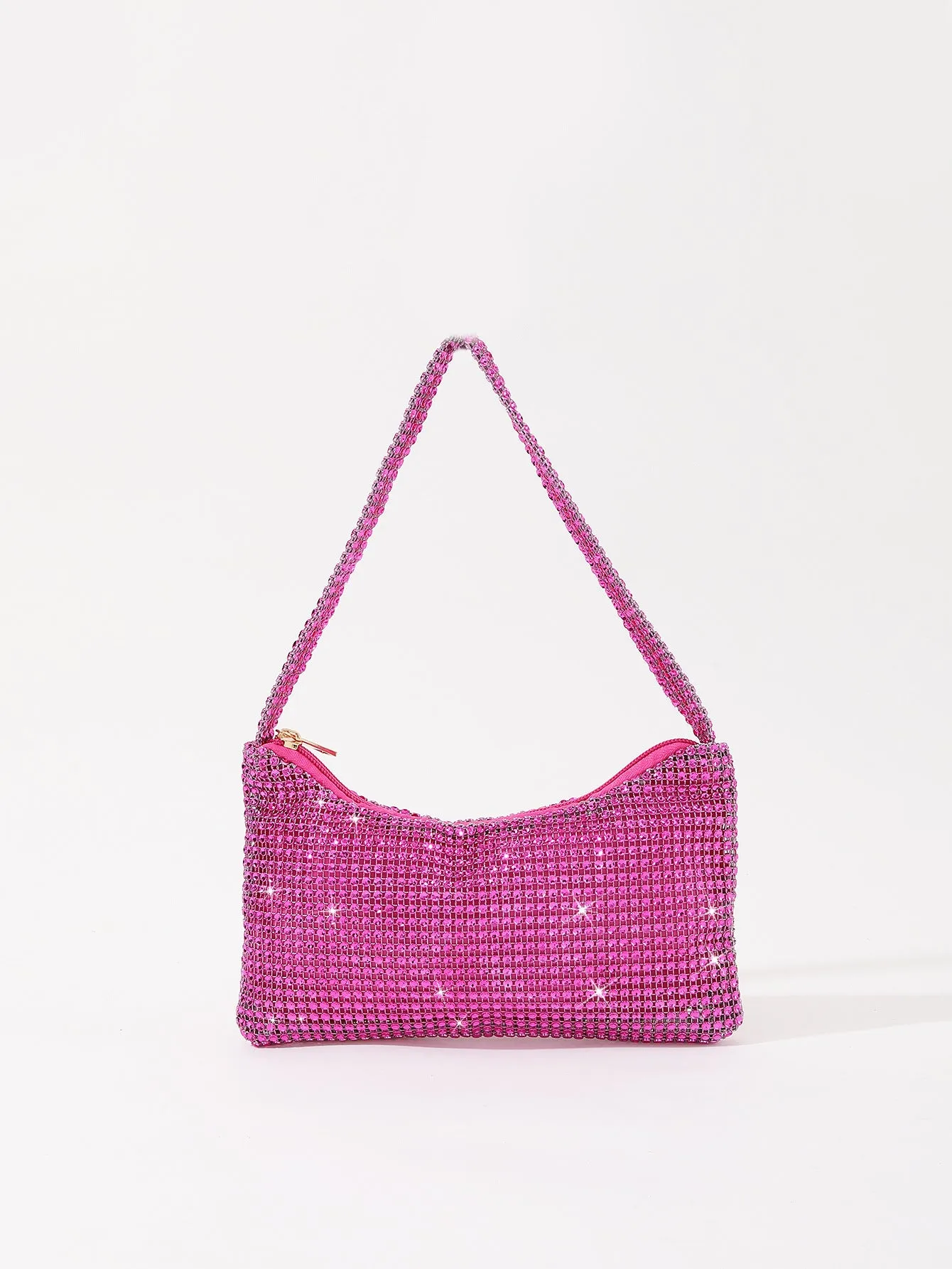 Imitation Mesh Rhinestone One Shoulder Evening  Bag