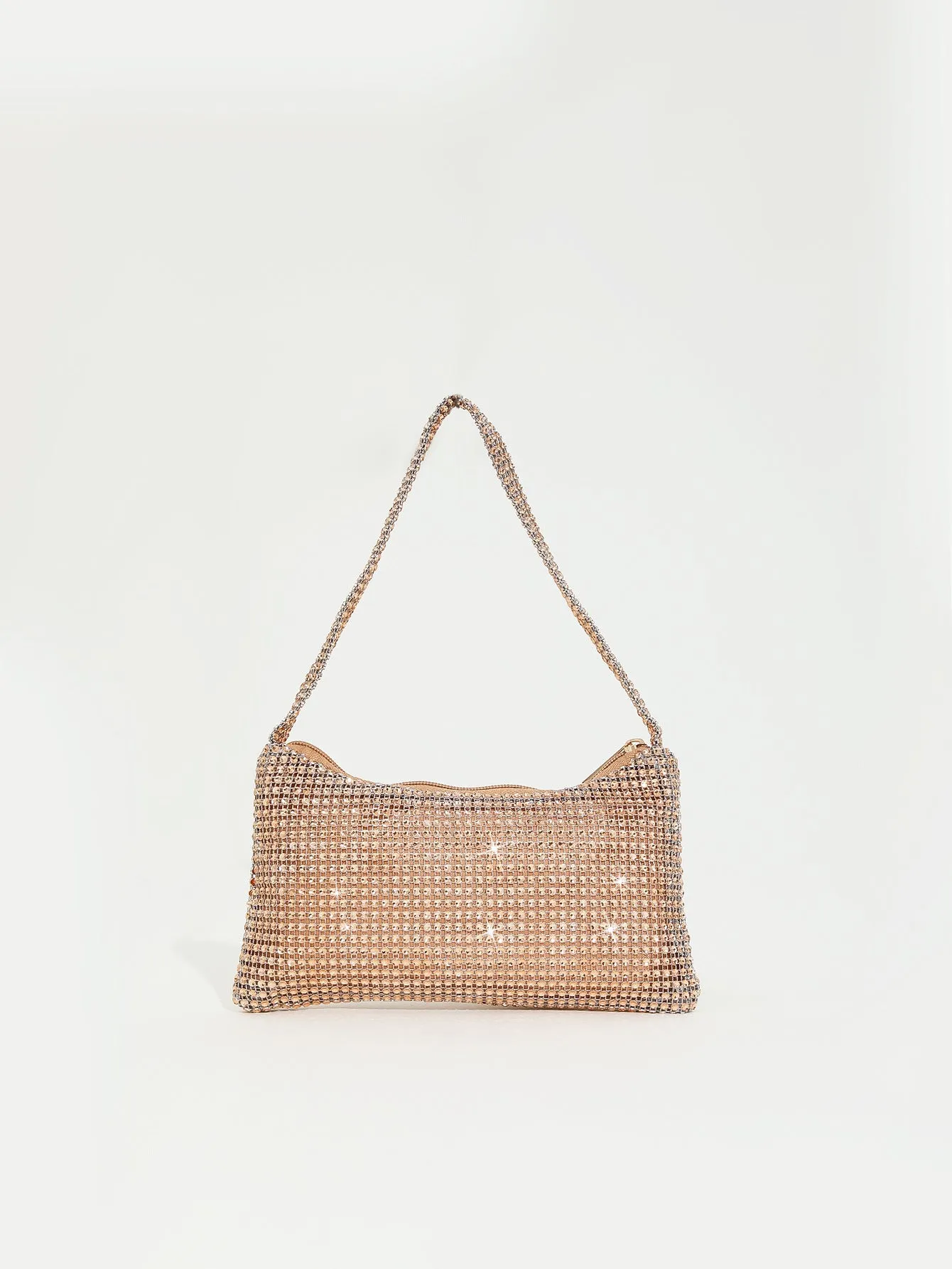 Imitation Mesh Rhinestone One Shoulder Evening  Bag