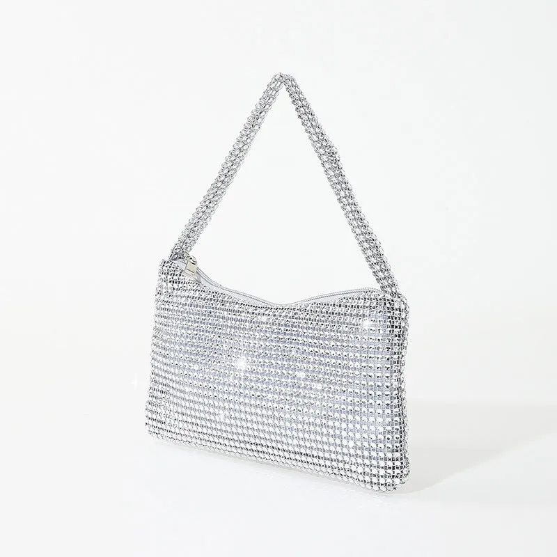 Imitation Mesh Rhinestone One Shoulder Evening  Bag