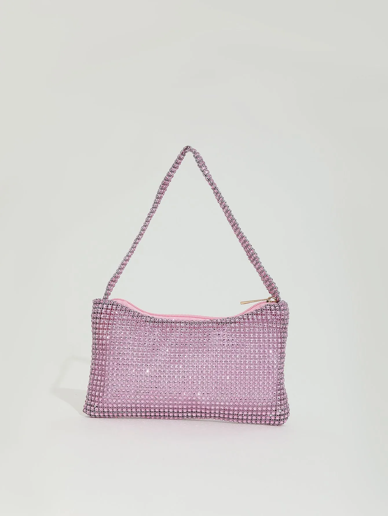 Imitation Mesh Rhinestone One Shoulder Evening  Bag