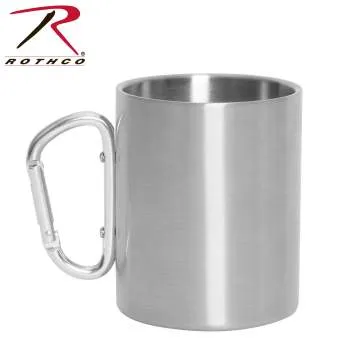 Insulated Stainless Steel Portable Camping Mug With Carabiner Handle – 15 oz