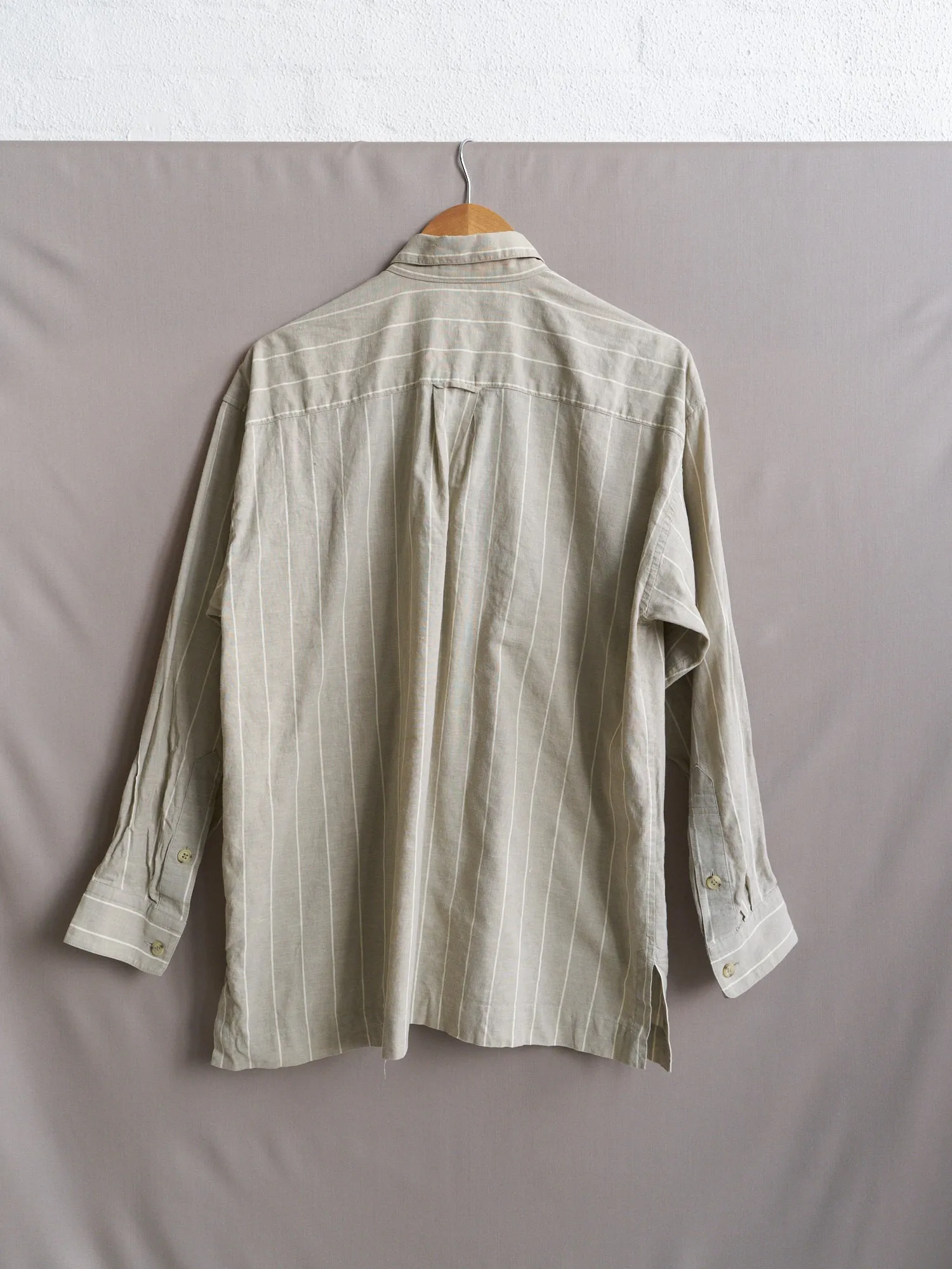 Issey Miyake Men 1980s grey beige linen stripe double pocket over shirt - size M