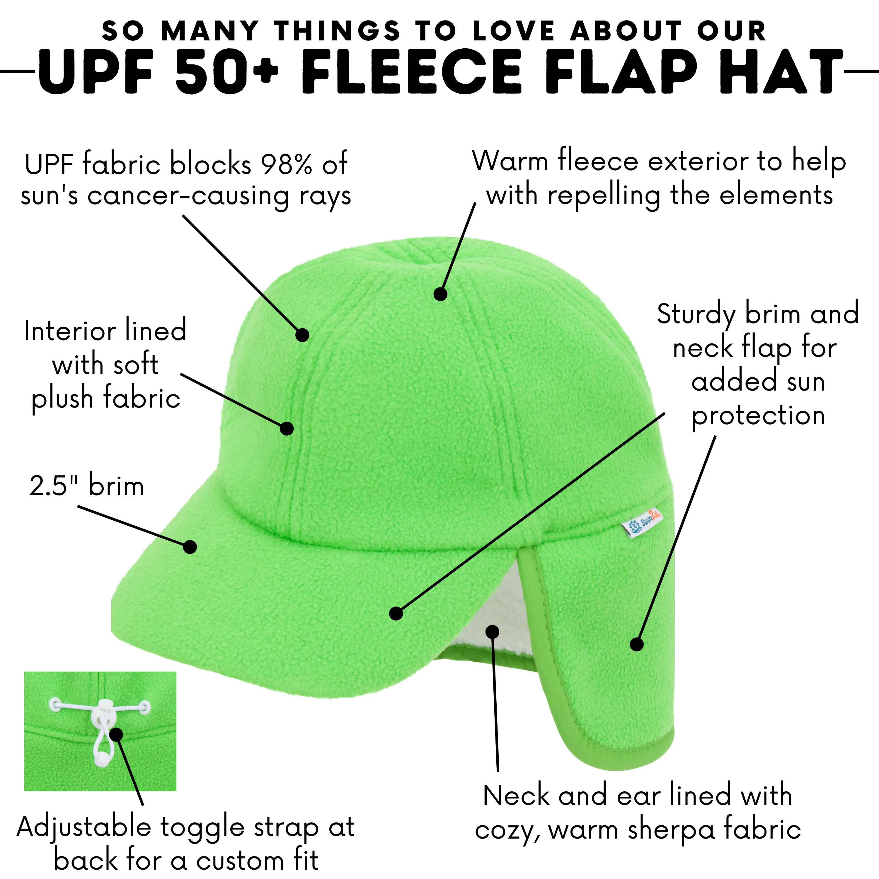 Kids Frosty Fleece Winter Flap Hat - Evergreen