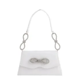 Koko White Faux Suede and Diamante Bow Shoulder Bag