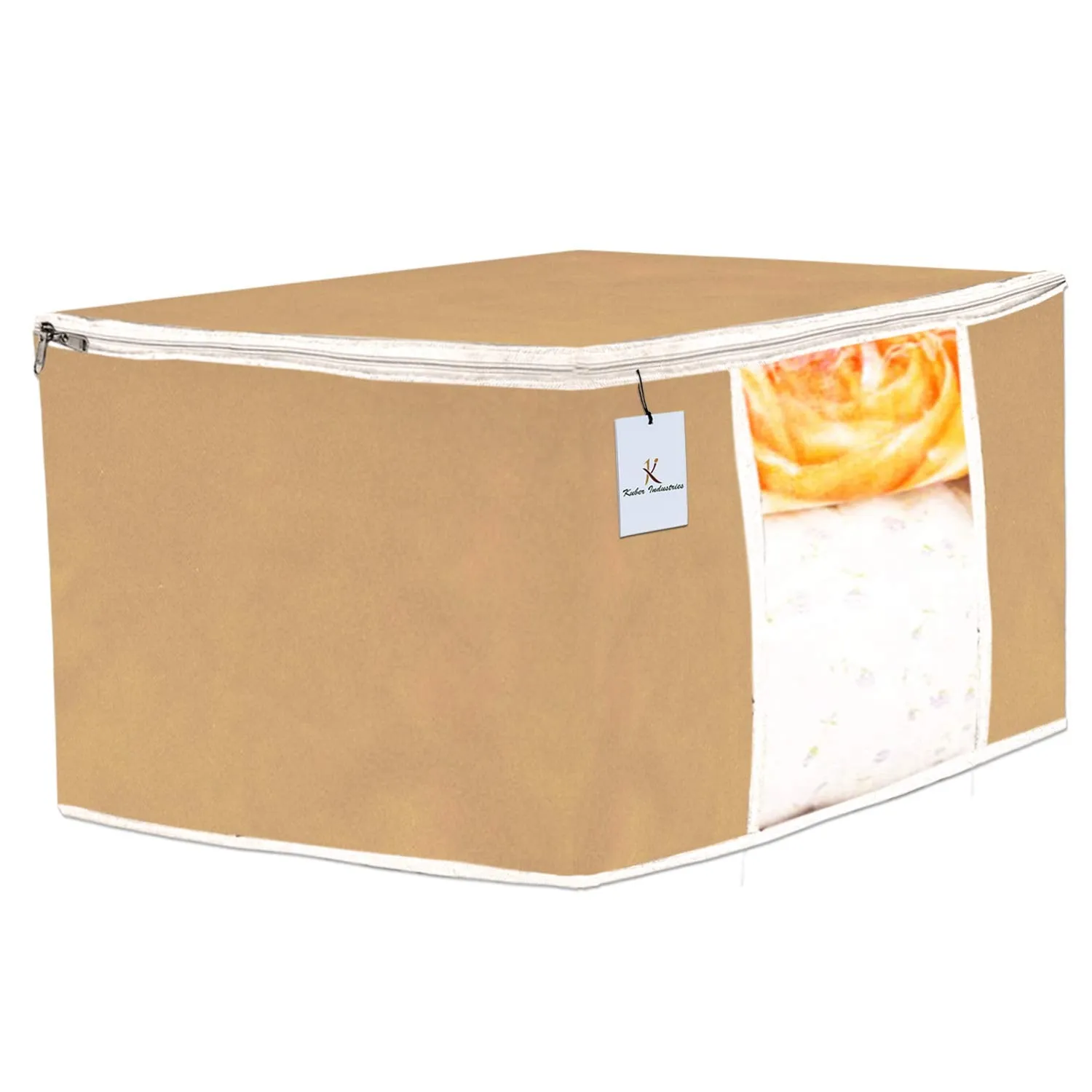 Kuber Industries 2 Piece Non Woven Underbed Storage Bag, Storage Organiser, Blanket Cover with Transparent Window, Extra Large, Brown CTKTC134834