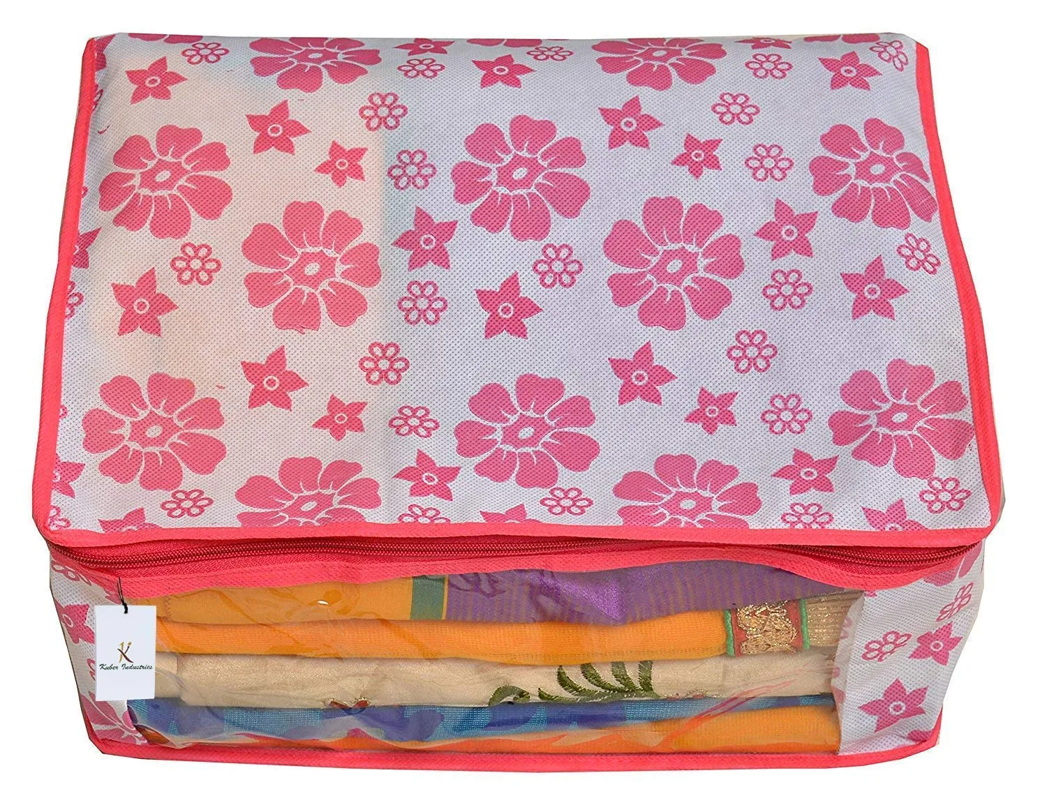 Kuber Industries 9 Piece Non Woven Saree Organiser, Pink