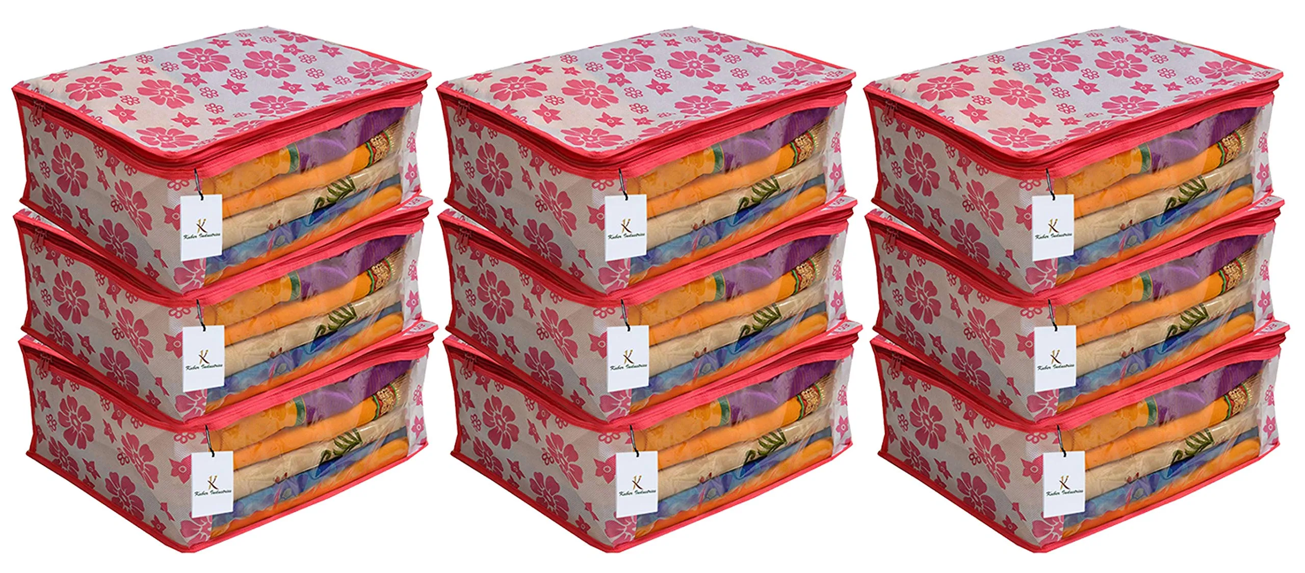 Kuber Industries 9 Piece Non Woven Saree Organiser, Pink