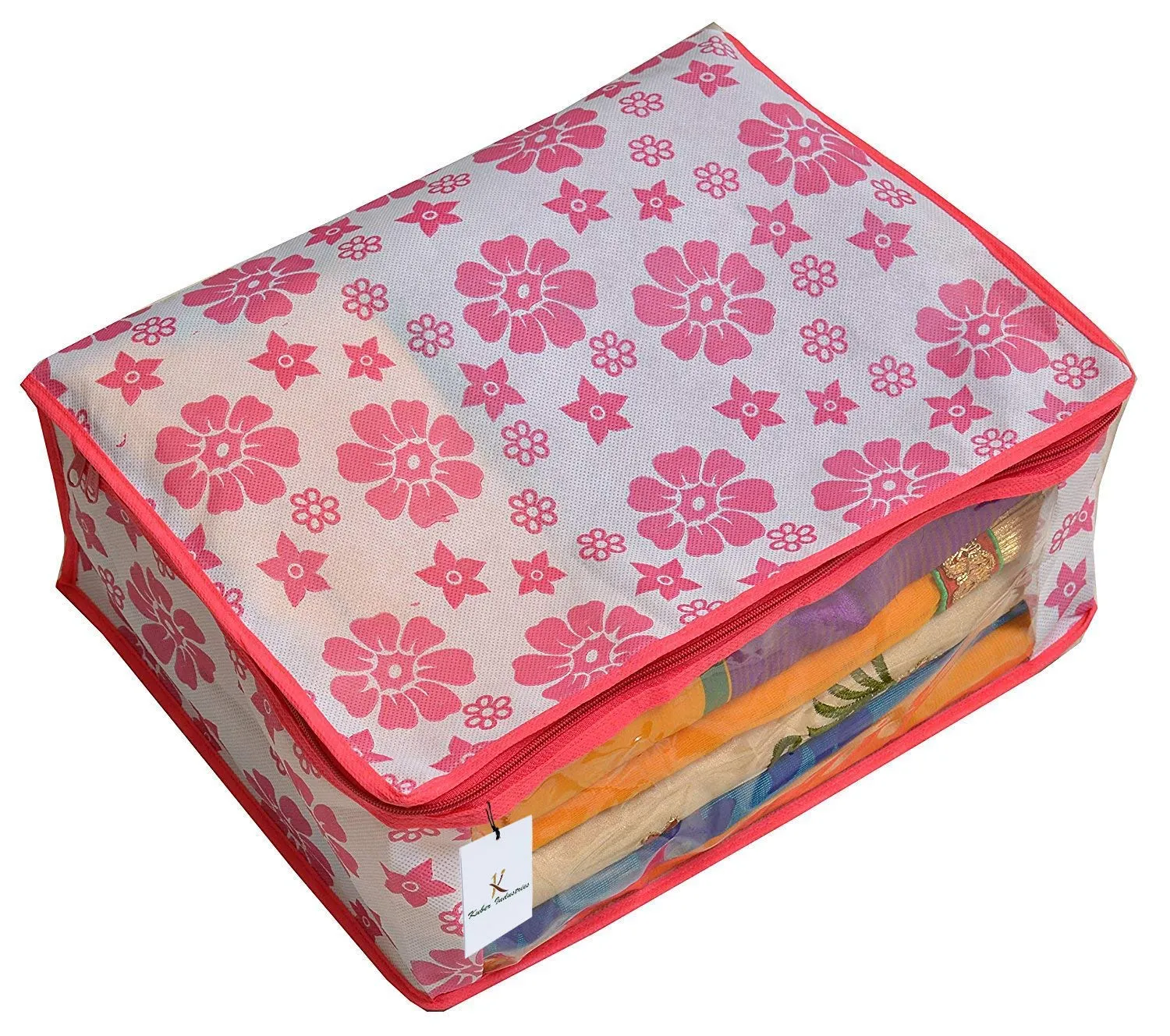 Kuber Industries 9 Piece Non Woven Saree Organiser, Pink