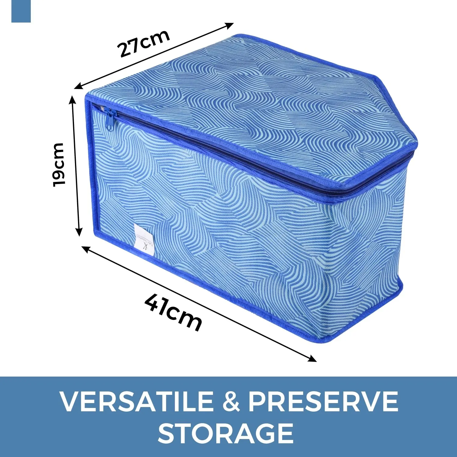 Kuber Industries Blouse Cover | Clothes Storage Bag | Zipper Wardrobe Organizers | Non-Woven Clothes Organiser | Side Transparent Blouse Organizer | Lahariya-Design | Pack of 6 | Blue