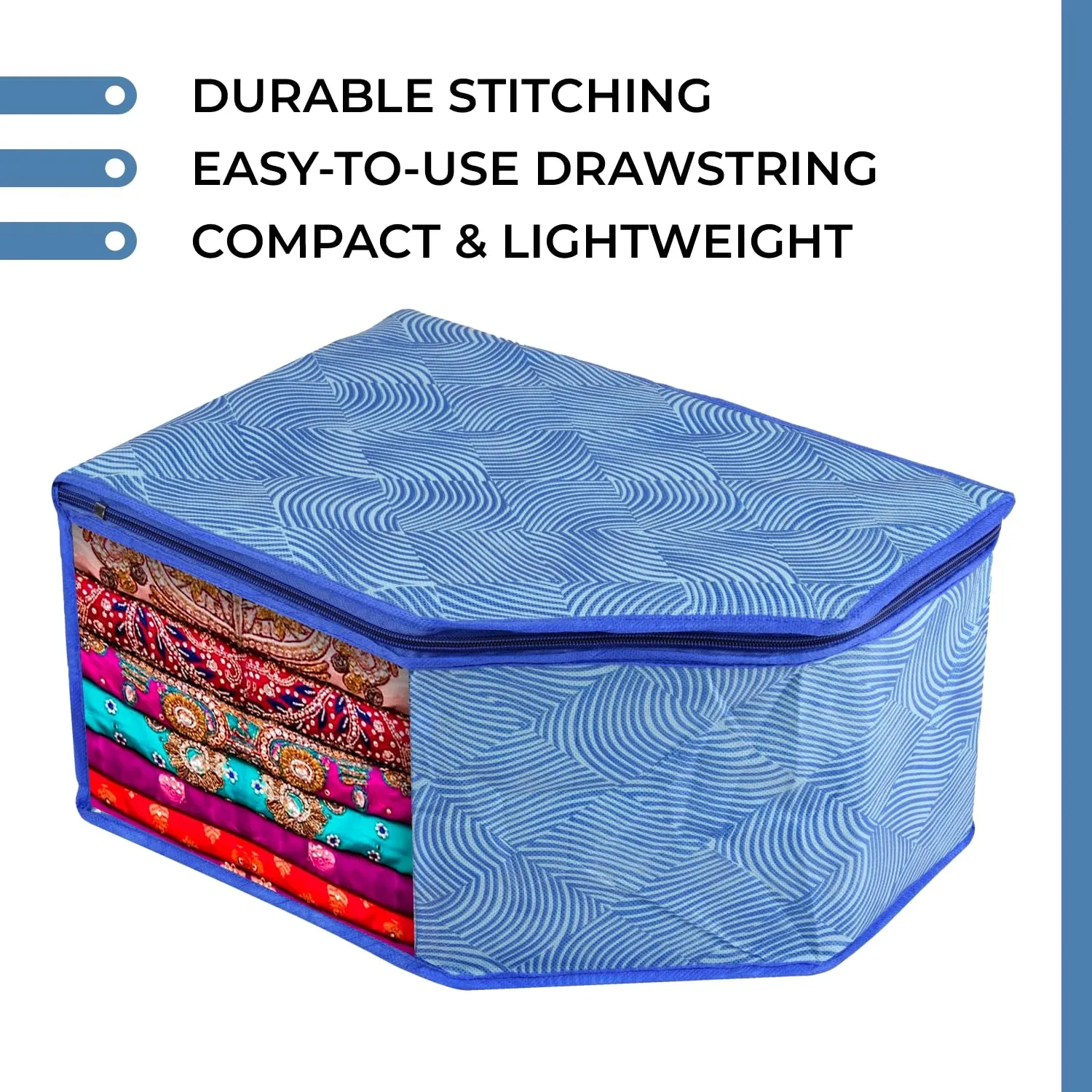 Kuber Industries Blouse Cover | Clothes Storage Bag | Zipper Wardrobe Organizers | Non-Woven Clothes Organiser | Side Transparent Blouse Organizer | Lahariya-Design | Pack of 6 | Blue