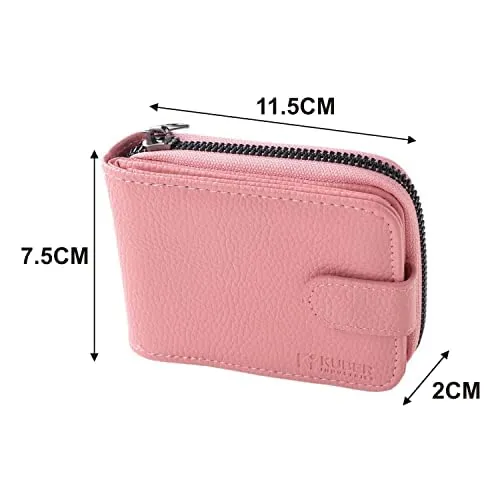 Kuber Industries Card Holder Wallet for Men Women|Debit Credit Card Holder|Wallet for Id, Visiting Card, Buisness Card|RFID Protected|Button & Zipper Closure Wallet|Pink (Pack of 4)