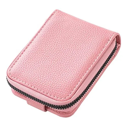 Kuber Industries Card Holder Wallet for Men Women|Debit Credit Card Holder|Wallet for Id, Visiting Card, Buisness Card|RFID Protected|Button & Zipper Closure Wallet|Pink (Pack of 4)