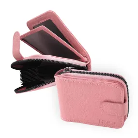 Kuber Industries Card Holder Wallet for Men Women|Debit Credit Card Holder|Wallet for Id, Visiting Card, Buisness Card|RFID Protected|Button & Zipper Closure Wallet|Pink (Pack of 4)