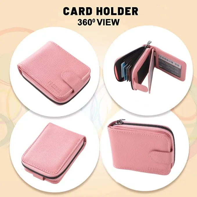 Kuber Industries Card Holder Wallet for Men Women|Debit Credit Card Holder|Wallet for Id, Visiting Card, Buisness Card|RFID Protected|Button & Zipper Closure Wallet|Pink (Pack of 4)