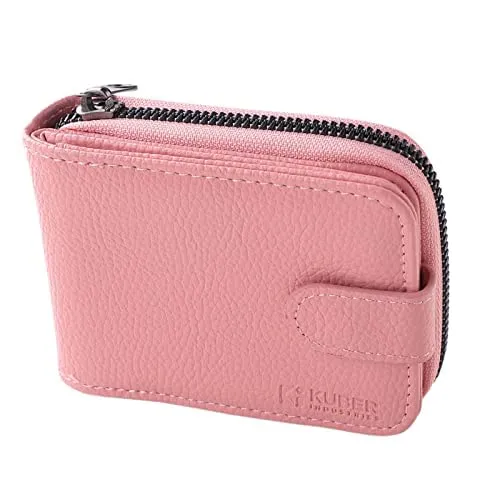 Kuber Industries Card Holder Wallet for Men Women|Debit Credit Card Holder|Wallet for Id, Visiting Card, Buisness Card|RFID Protected|Button & Zipper Closure Wallet|Pink (Pack of 4)