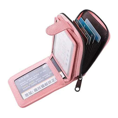 Kuber Industries Card Holder Wallet for Men Women|Debit Credit Card Holder|Wallet for Id, Visiting Card, Buisness Card|RFID Protected|Button & Zipper Closure Wallet|Pink (Pack of 4)