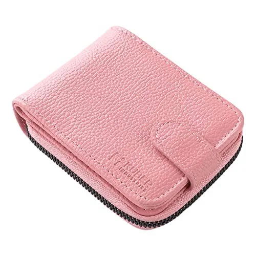 Kuber Industries Card Holder Wallet for Men Women|Debit Credit Card Holder|Wallet for Id, Visiting Card, Buisness Card|RFID Protected|Button & Zipper Closure Wallet|Pink (Pack of 4)