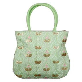 Kuber Industries Hand Bag|Traditional Hand Bag|Silk Wallet Hand Bag|Woman Tote Hand Bag|Ladies Purse Handbag|Gifts Hand Bag|Curved Shape Embroidery Hand Bag|Green