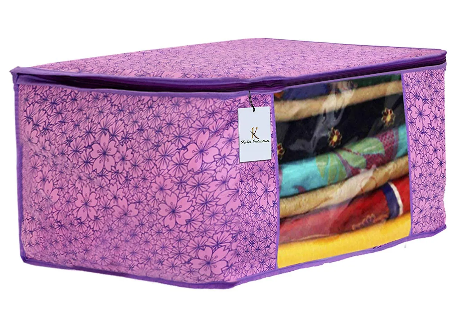 Kuber Industries Metalic Printed 6 Piece Non Woven Saree Cover and 6 Pieces Underbed Storage Bag, Storage Organiser, Blanket Cover, Pink Purple & Ivory Red -CTKTC42476