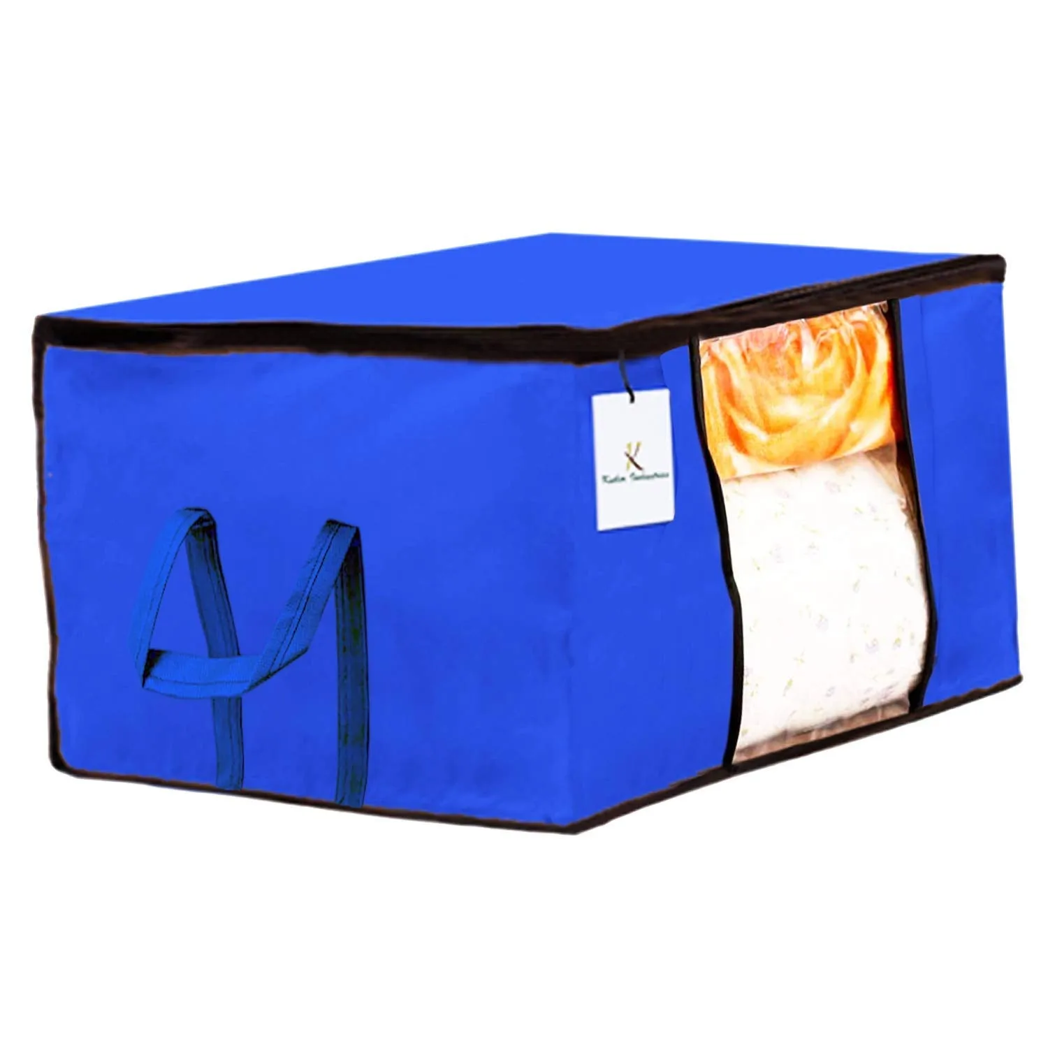 Kuber Industries Non Woven 2 Pieces Saree Cover and 2 Pieces Underbed Storage Bag, Cloth Organizer for Storage, Blanket Cover Combo Set (Royal Blue) -CTKTC38488