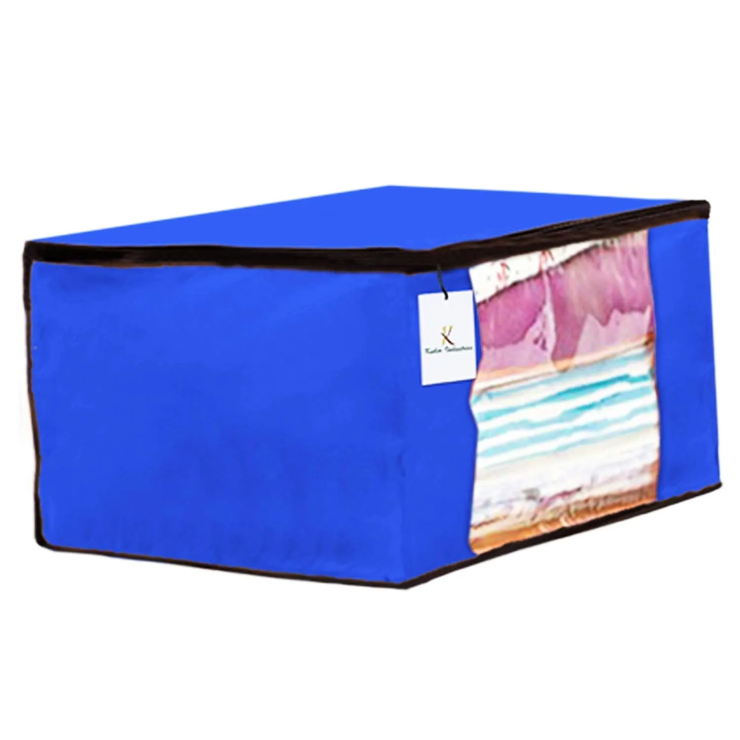 Kuber Industries Non Woven 6 Pieces Saree Cover and 6 Pieces Underbed Storage Bag, Cloth Organizer for Storage, Blanket Cover Combo Set (Royal Blue) -CTKTC38497