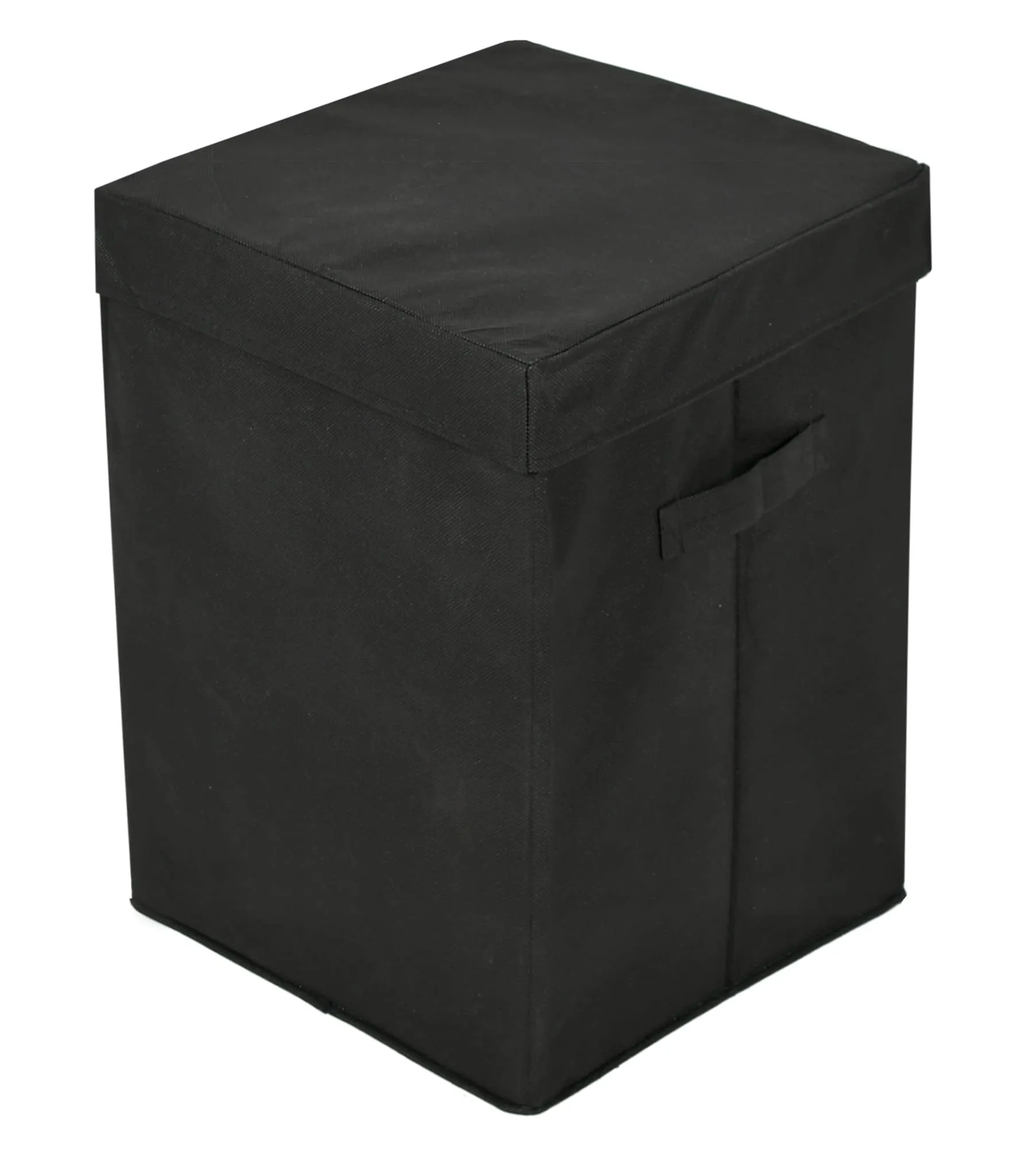 Kuber Industries Non-Woven Laundry Basket, Clothes Hamper For Laundry Closet, Bedroom, Bathroom With Lid & Handles (Black)-44KM0190