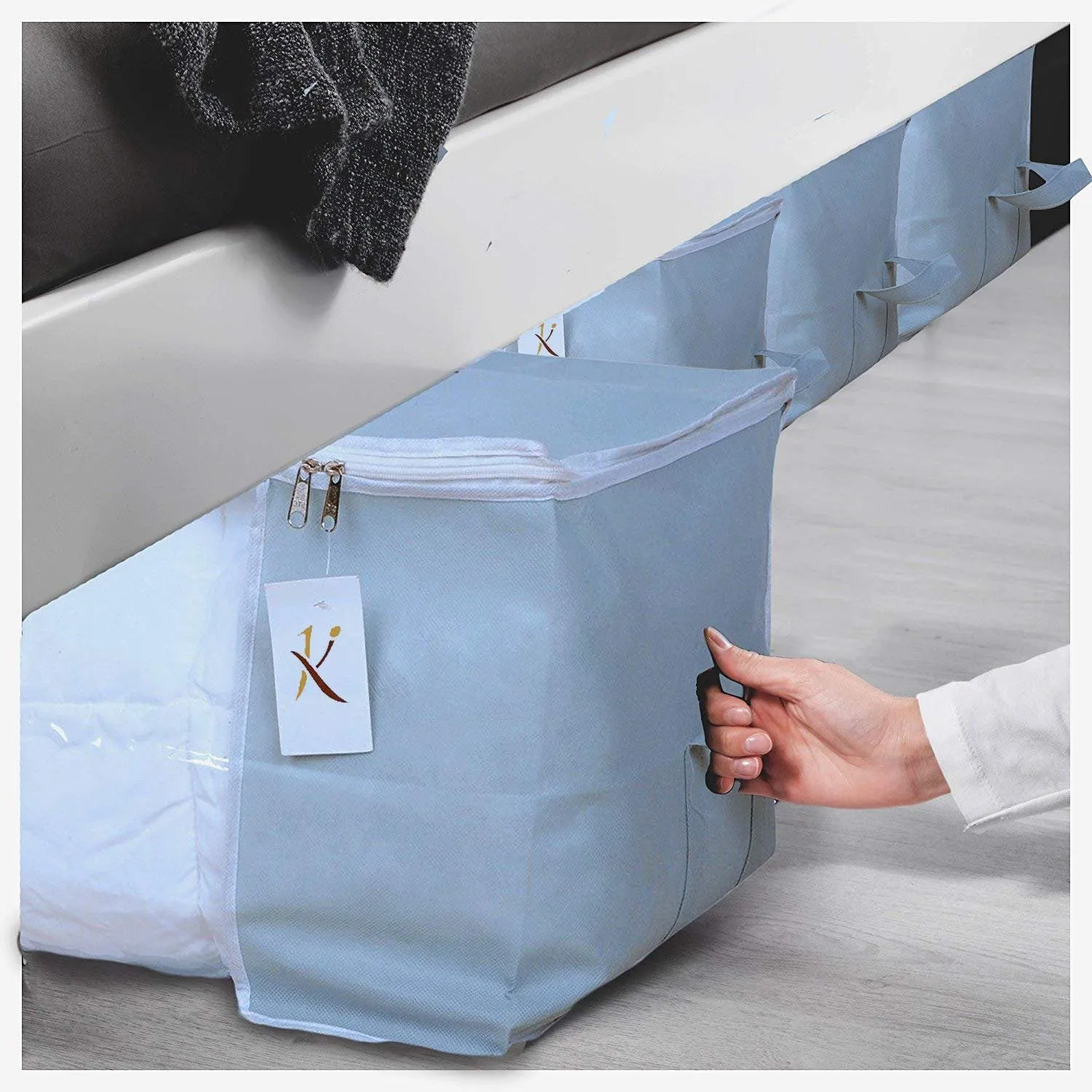 Kuber Industries Non Woven Rectangular Underbed Storage Bag Organiser, Blanket Cover with Transparent Window, (Extra Large, Grey, 3 Piece, CTKTC034448)