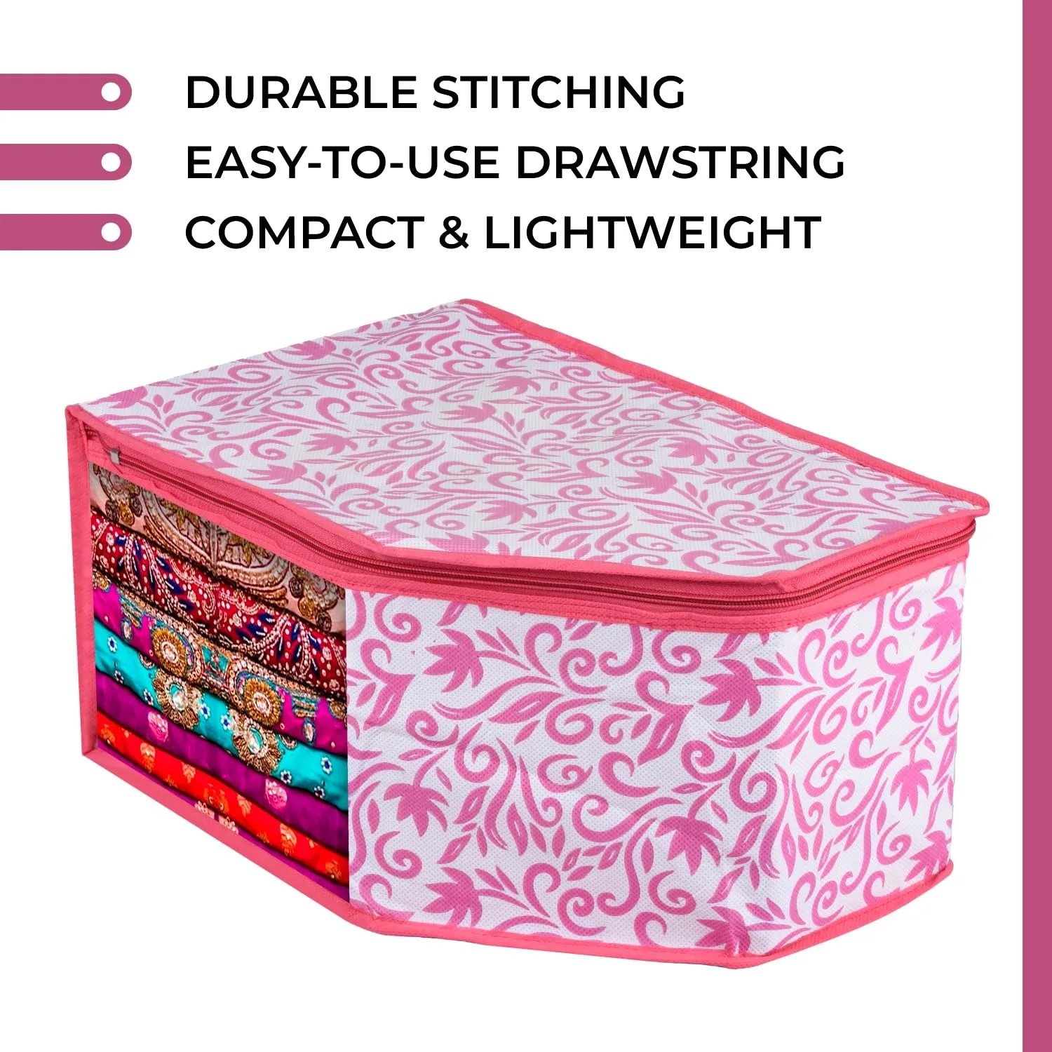 Kuber Industries Saree Cover & Blouse Cover Set | Saree & Blouse Organizer Combo Set | 3 Pieces Blouse & 3 Pieces Saree Cover Set | Zipper Closure | Leaf-Design | Set of 6 | Pink