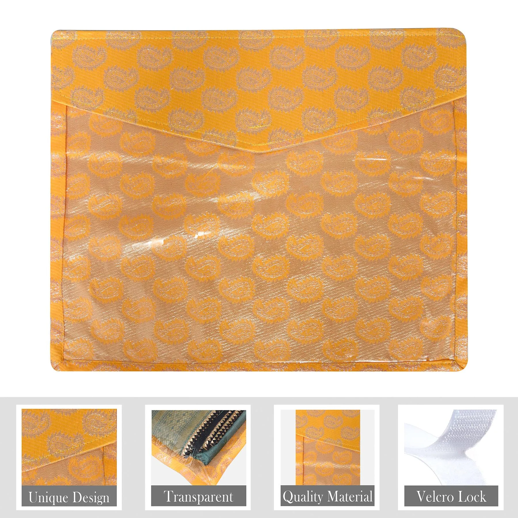 Kuber Industries Saree Cover | Clothes Storage Bag | Single Packing Saree with Zip Closure | Wardrobe Organizer | Cloth Stoarge Organizer | Carry Jama-Design | Pack of 12 | Yellow