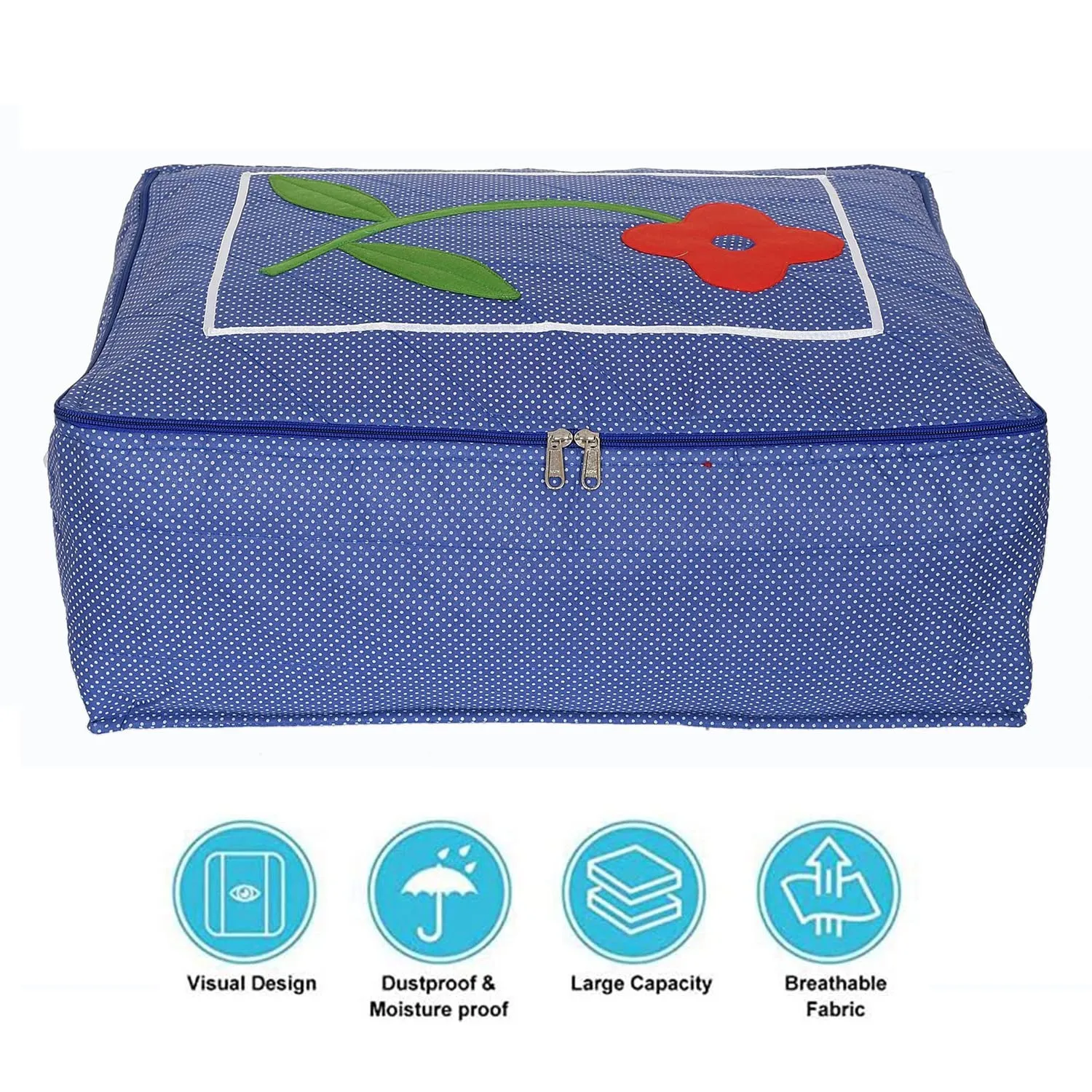 Kuber Industries Saree Cover for Clothes Storage|12 Flap Foldable Flower Polka Dot Design Large Saree Cover|Non Woven Wardrobe Organizer (Blue)