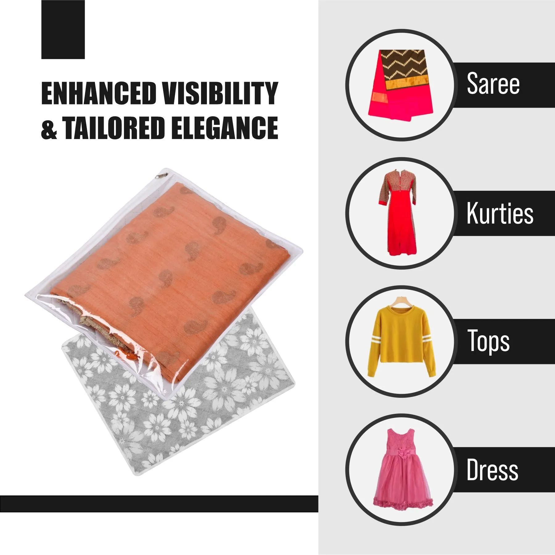 Kuber Industries Saree Storage Bag | Waterproof Saree Bag | Wardrobe Storage Bag | Top Visible Window Saree Bag | Single Packing Cloth Bag | Flower Quilted Storage Bag | Pack of 3 | Gray