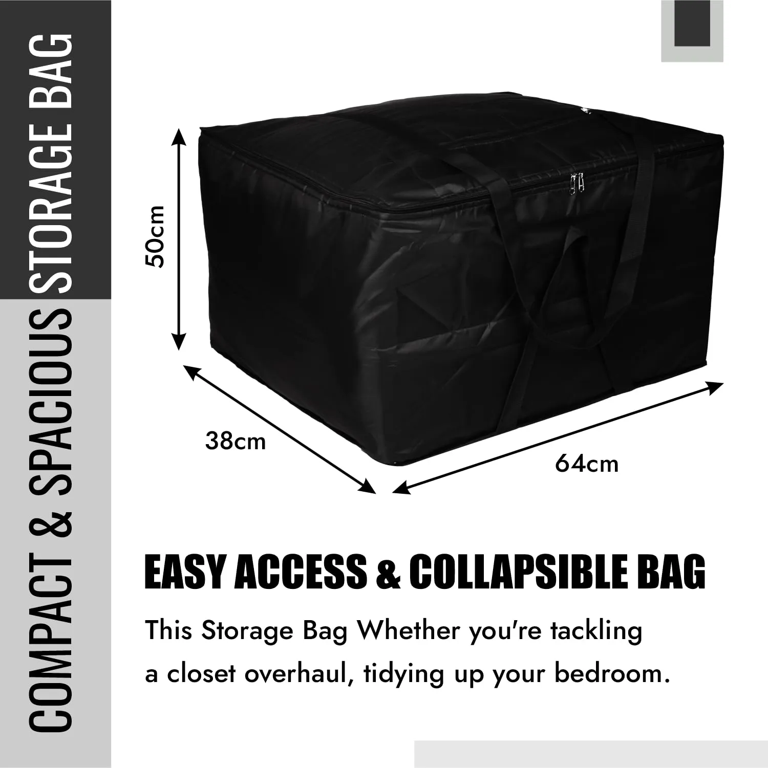 Kuber Industries Storage Attachi Bag | Parachute Travel Storage Bag | Underbed Storage Bag | Storage Organizer for Clothes | Zipper Closure Blanket Bag with Handle | Large | Pack of 2 | Black