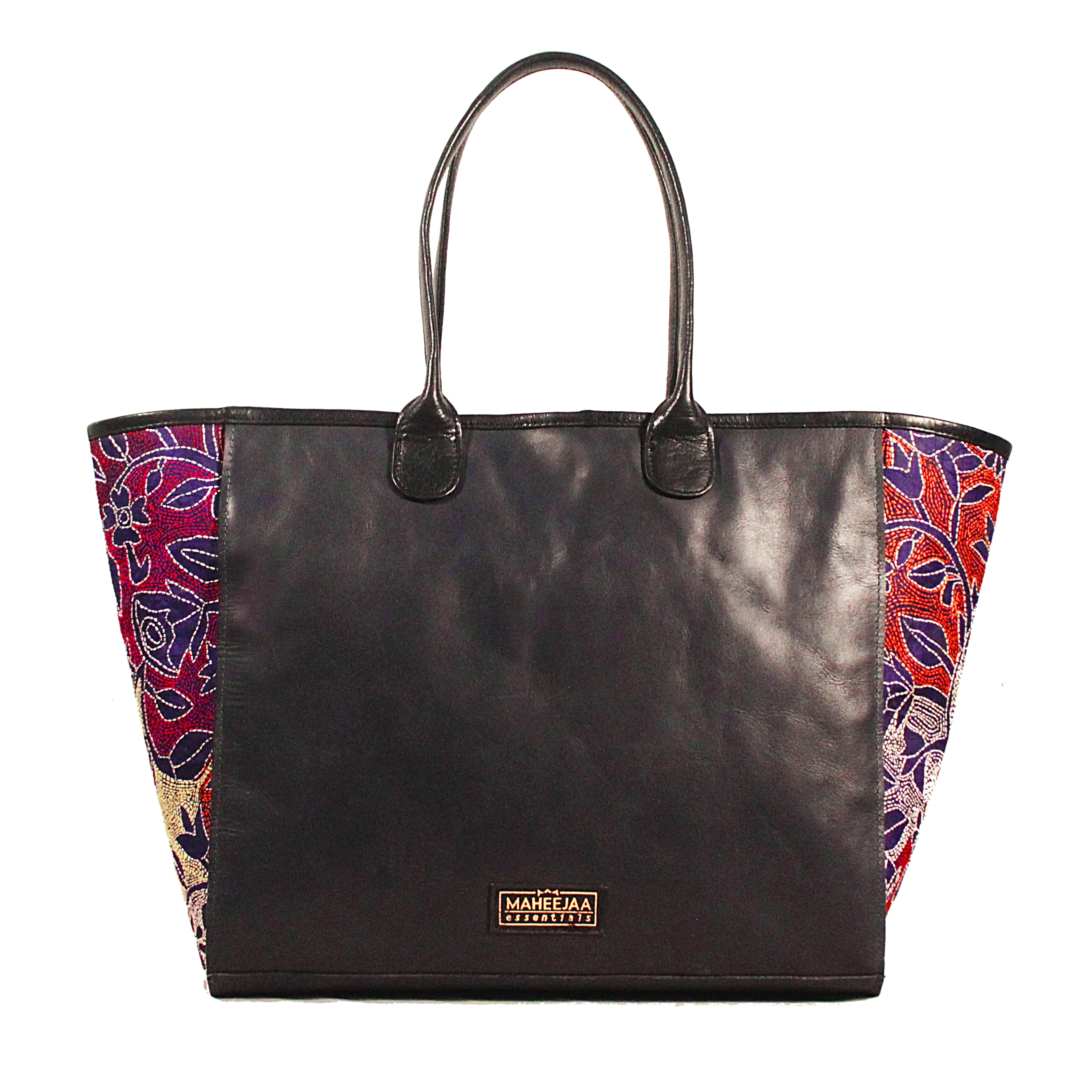 Large Tote Black Blue - Genuine Leather Embroidery