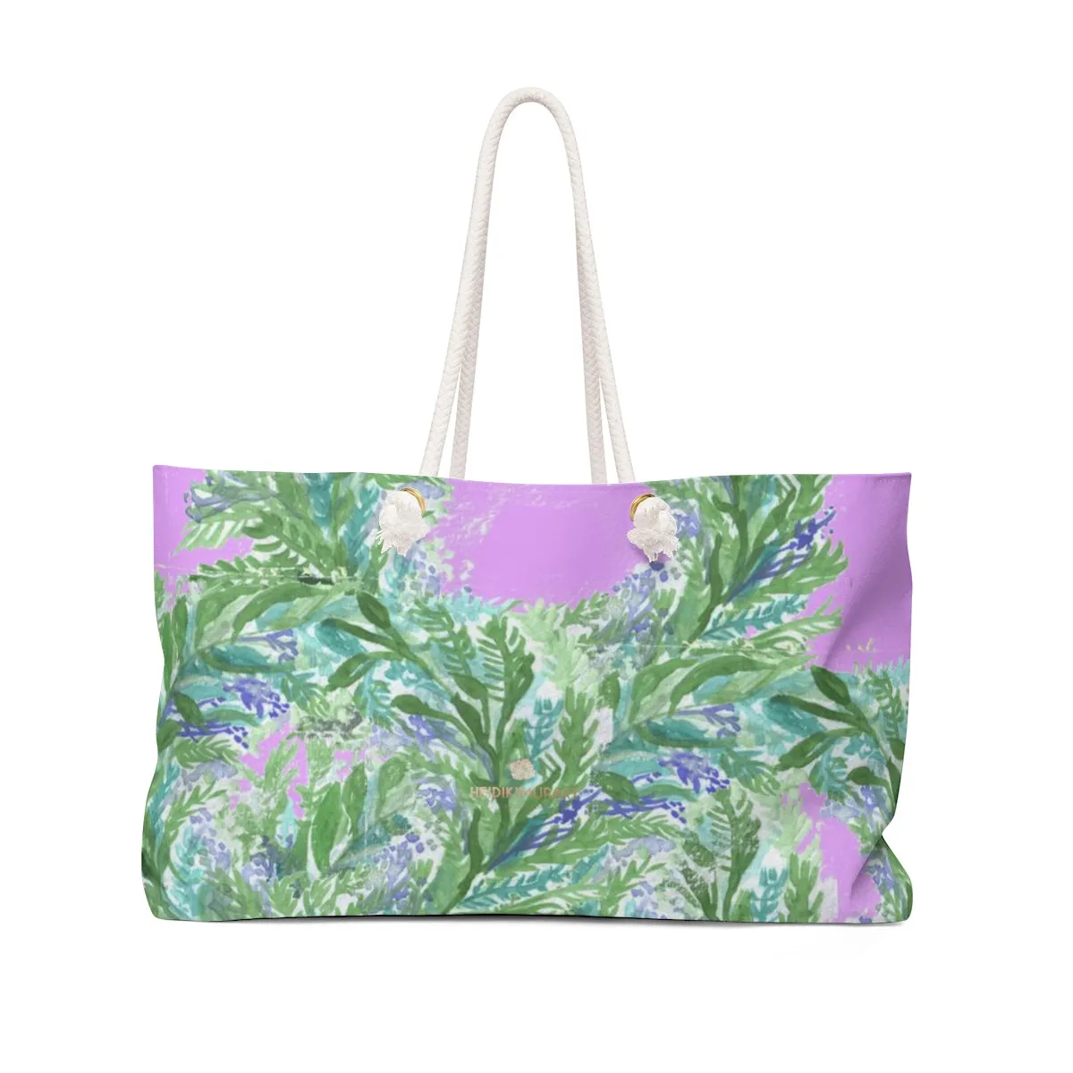 Lavender Pink Floral Tote Bag, Best Flower Print Oversized 24"x13" Large Weekender Art Bag - Made in USA