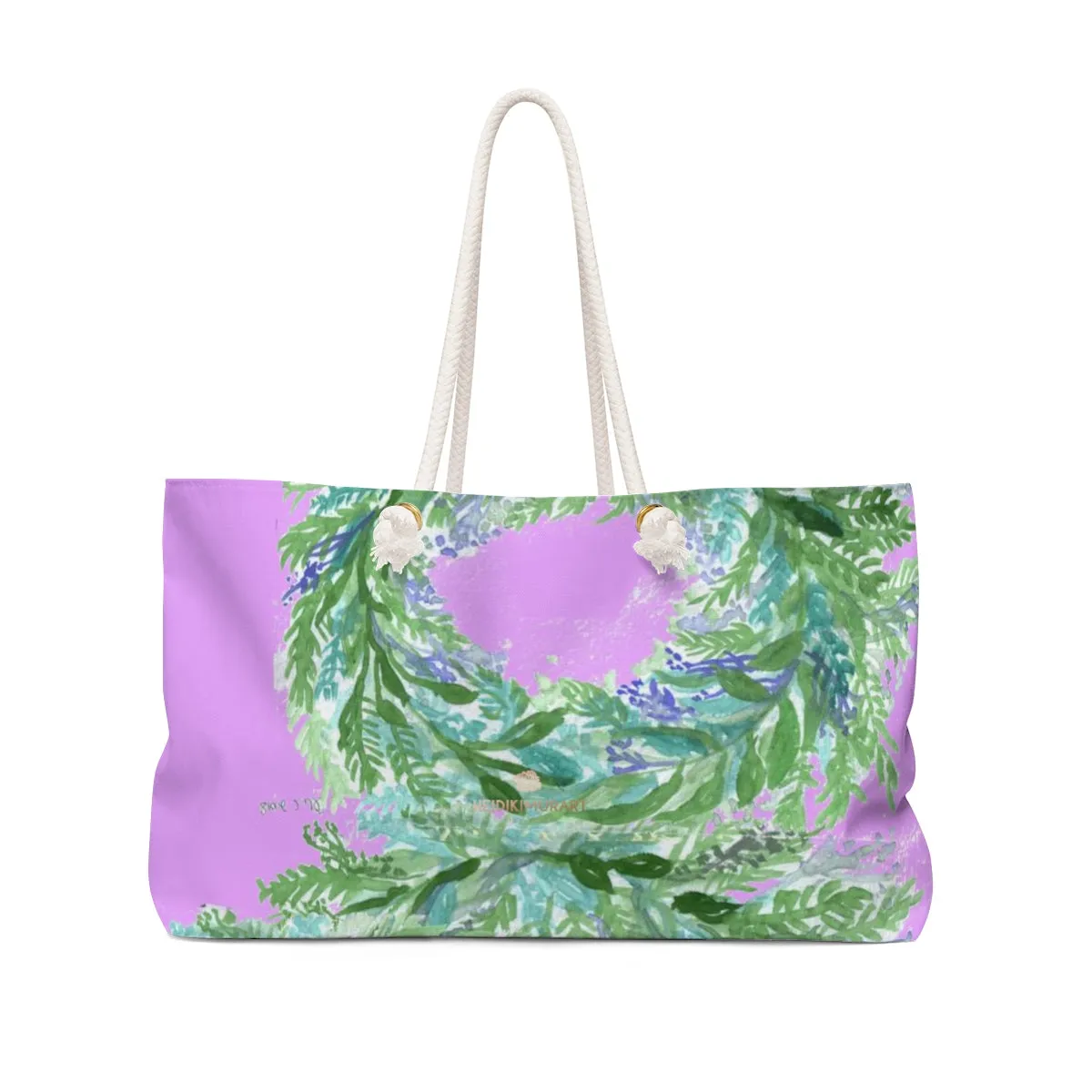 Lavender Pink Floral Tote Bag, Best Flower Print Oversized 24"x13" Large Weekender Art Bag - Made in USA